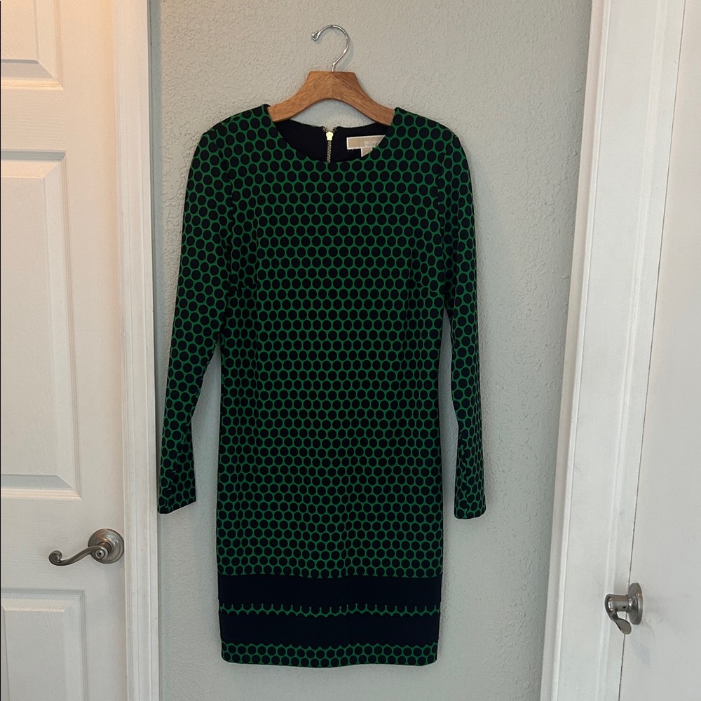 Michael Kors Navy and Green Long Sleeve Dress